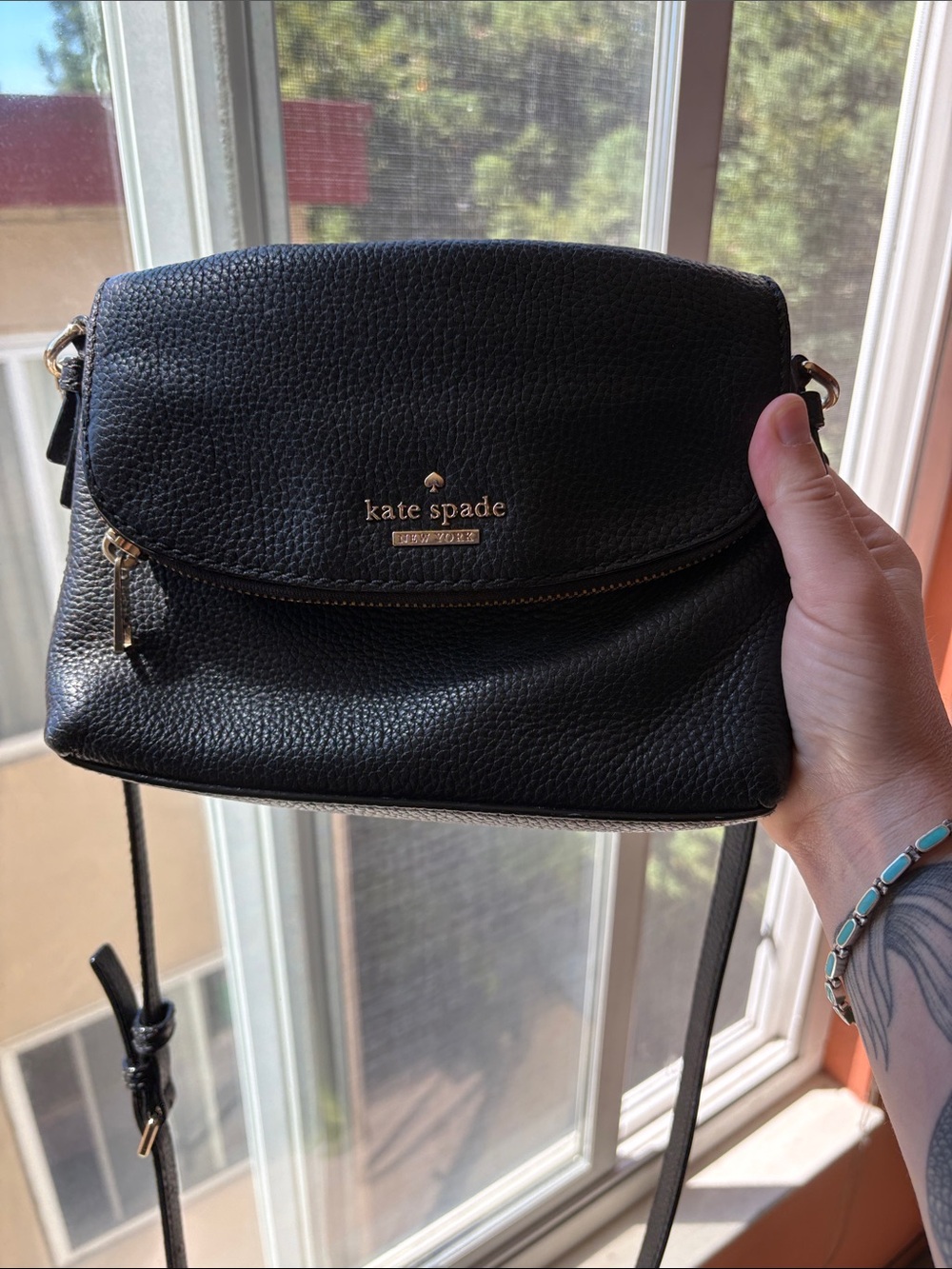 kate spade Black Pebbled Leather Flap Crossbody Bag